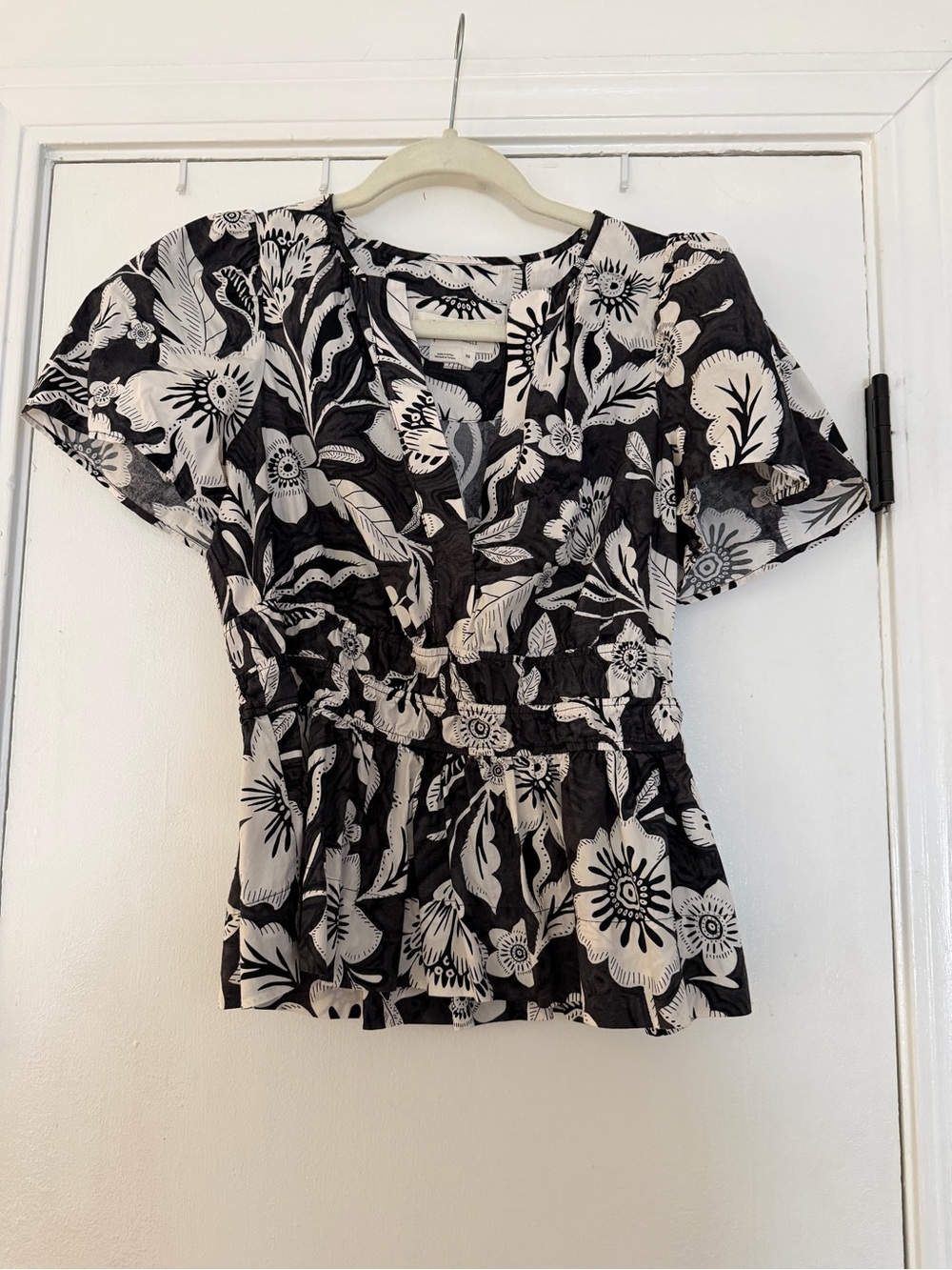 Anthropologie Somerset Black & White Floral Peplum Top